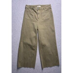 OAT New York High Rise Wide Leg Raw Hem Pants - Olive Green Size 10/30